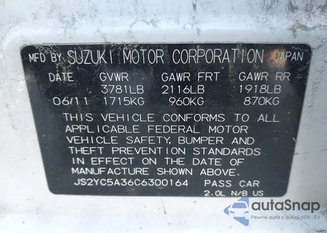 2012 Suzuki Sx4 Le/Le Popular z USA, uszkodzony, nr VIN JS2YC5A36C6300164